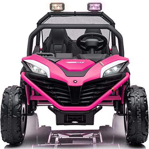 MOLACHI 2 Seater 24V 10AH Ride on Cars,Electric Cars Vehicles with 2x200W Powerful Motors,Metal Frame, Brake&Gas Pedal, EVA Tires, 3 Speed, Led Light, Bluetooth, 2 Spring Suspension(Pink)