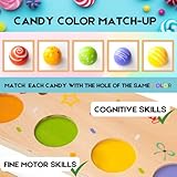 Wooden Candies and Lollypops Food Toy with Stand, Educational Toys for 2-7 Years Old Girls and Boys, Dessert Play Food Set for Toddlers, Sweets Pretend Play Kitchen, Color and Shape Recognition