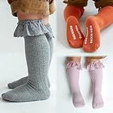 Toddler Baby Girl Lace Ruffle Knee High Socks with Grippers Newborn Girls Non Slip Anti Skid Cotton Long Socks 0-3 Toddler Stocking Stuffers for Kids