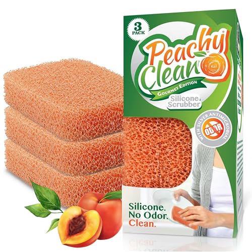 Peachy Clean Silicone Dish Sponge Scrubbers, Fresh Peach Scent, Non-Scratch, Odor-Resistant, Durable Dish Sponges for Kitchen