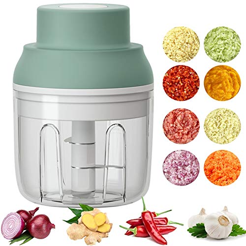 Electric Mini Food Chopper,250ML Portable Garlic Chopper with USB Charging Function, Mini Food Slicer for Onion Vegetables Chili Ginger Meat Nuts Fruits Salad (Green)