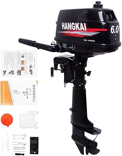 2-Stroke Outboard Motor, 102CC 6HP Heavy Duty Outboard Short Shaft Marine Engines Aquaculture Outdoor Adventure Boat Tiller Control w/Water Cooling & CDI Ignition System 4000-5000r/Min