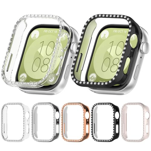 Zohmuly 5 Packs Bling Case for Huawei Watch Fit 3, Hard PC Frame Case, Crystal Diamonds Bumper Cover for Women Girls, Slim Protective Case for Huawei Watch Fit3