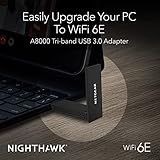 NETGEAR Nighthawk WiFi 6 or 6E USB 3.0 Adapter (A8000) - AXE3000 Tri-Band Wireless Gigabit Speed (Up to 3Gbps) - New 6GHz Band – Works with Any Router Or Mesh System - for Windows PC