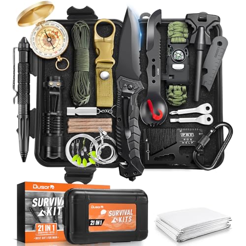 Dusor 21 in 1 Survival Kit Gifts for Men, Valentines Day Gifts for Him, Hunting Fishing Gifts for Men Dad Boyfriend, Survival Gear and Supplies, Fishing Gear and Equipment, Husband Camping Essentials