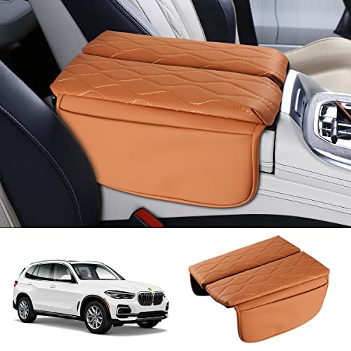 Karltys Center Console Cover for BMW X5 G05 2019-2024 2025 /X6 G06 2020-2025 /X7 G07 2019-2025, Leather Middle Console Armrest Cover for BMW X5 Waterproof Protector with Storage Pockets (Brown)