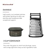 KitchenAid Gourmet 4-Sided Stainless Steel Box Grater for Fine, Medium and Coarse Grate, and Slicing, Detachable 3 Cup Storage Container and Measurment Markings, Dishwasher Safe, 10 inches tall, Black