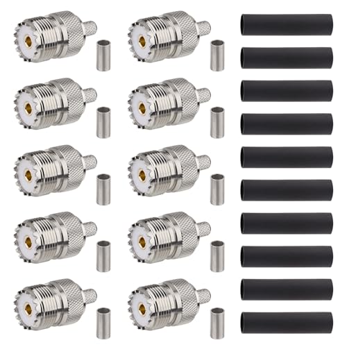 MOOKEERF 10 Pack SO239 Crimp Connectors SO-239 UHF Female Plug Crimp Coax Connector Adapter PL259 RF Connector for RG58/RG142/RG400/LMR195/KSR195/3D-FB Cable