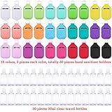 Duufin 60 Pieces Hand Sanitizer Keychain Holders Empty Travel Bottles Set Including 30 Pieces Reusable Clear Bottles and 30 Pieces Hand Sanitizer Holder for Backpack and Purse