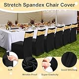 Chumia 120 Pcs Chair Covers and Chair Sashes, Stretch Spandex Chair Covers with Shiny Chair Sashes for Wedding Party Banquet Dining Chair Decor(Black, Gold)