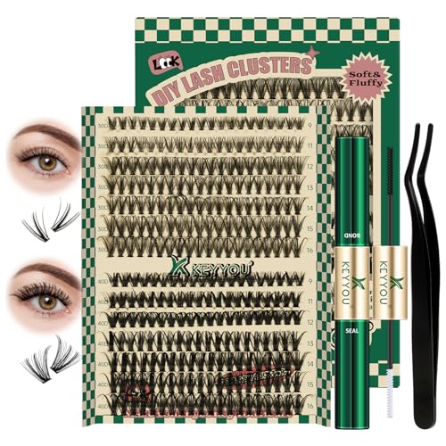 DIY Lash Extension Kit 280pcs Individual Lashes D Curl Eyelash Extension Kit KEYYOU 30D+40D 9-16Mix Lash Clusters with Lash Bond and Seal and Lash Applicator for DIY at Home(KIT-30D40D-0.07D-9-16Mix)