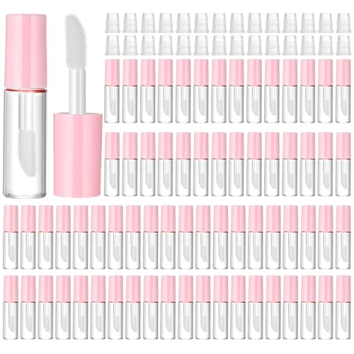 100Pcs 1.2 ml Empty Lip Gloss Tubes with Wand Clear Mini Lip Gloss Tubes Refillable Lip Balm Gloss Containers Lip Gloss Bottles Lipgloss Tubes for DIY Lipstick Samples Lip Balms Lipgloss Making(Pink)