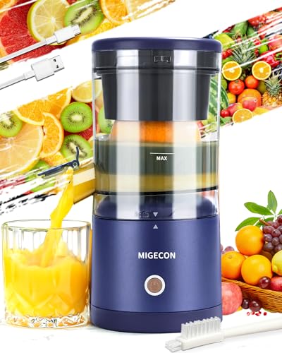 Electric Juicer Rechargeable,Portable Kitchen Orange Juice,Squeezer for Orange,Lemon,Kiwi Fruit,Grapefruit,Citrus Juicer Machines with USB and Cleaning Brush (Dark Blue)