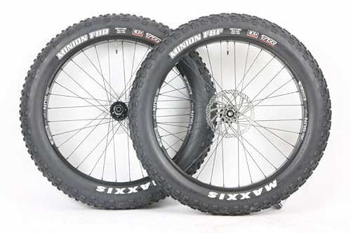 26 inch Fat Bike Wheels Sun Ringle Mulefut 80 Novatec Thru Axle Wheel Set 197mm x 150mm PG Cassette Minion FBR FBF 26 x 4.80 Tire and Tubes Rotors Package Pair