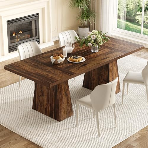 LITTLE TREE Dining Table for 6 People, Wooden Dining Table, Rectangle Table with Heavy Duty Legs, Modern Dining Table for Kitchen, Dining Room, Brown
