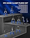 Orion Motor Tech 9pcs Hose Clamp Pliers for Fuel Oil & Water Hoses, Automotive Long Reach Hose Clamp Remover Kit with Flexible Wire Clic R Type Swivel Jaw Flat Band Pliers Case, Blue