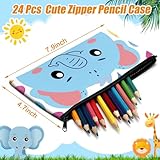 Hosuly 24 Pcs Bulk Cartoon Zipper Pencil Case Pouch Cute Cartoon Animal Pen Bag Multicolored Cat Bear Shark Bunny Canvas Pencil Pouch Organizer for Boy Girl Kids Stationary Storage School