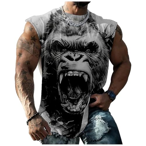 Tank Tops Men Gorilla Printed Breathable Quick Dry Sleeveless Casual Novelty Shirts 3D Graphic Fitness Muscle Bodybuilding Athletic Funny Summer Oversized Sportswear,3XL