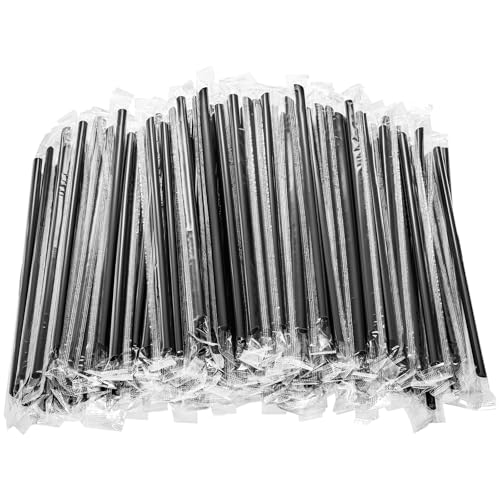 Suwimut 1000 Pack Disposable Plastic Drinking Straws, Black Individually Wrapped Straight Straws for Kitchen, Bar, Club, Party - 7.5 Inch Long Bulk Plastic Straw for Coffee, Cocktails, Drinks