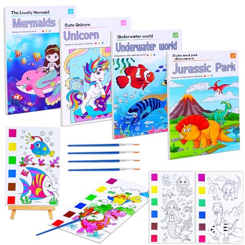 JUNQIU 4Pack Paint with Water Books for Kids, Watercolor Painting Coloring Books for Toddlers, Magic Paint Set, Arts and Crafts for Girls Gifts, Kids Travel Summer Activities