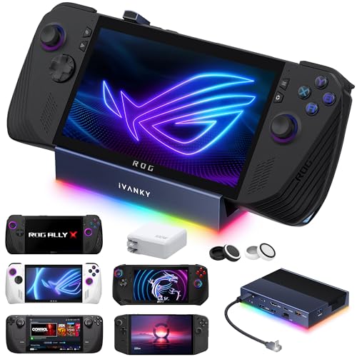 iVANKY 14-in-1 RGB 4K@144Hz Docking Station with 100W PD Charger for Steam Deck OLED/ROG Ally X/Lenovo Legion Go, Foldable Dock with HDMI Gigabit Ethernet 10Gbps USB 3.2, SD/TF Slots, 1Gbps Ethernet