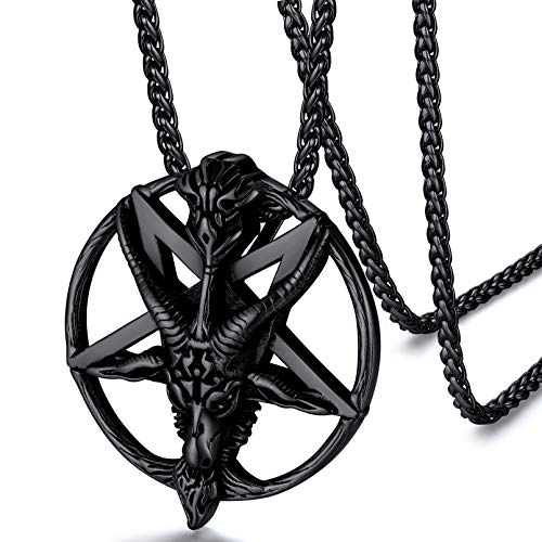 FaithHeart Inverted Pentagram Sabbatic Goat Head Pendant Necklace Baphomet LaVeyan LaVey Satainism Adjustable Double Knot Necklace