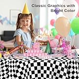 12 Pack Black and White Checkered Tablecloth, Round Black Checkered Flag Plastic Table Cloths for Parties Disposable, 84x84 in Waterproof Race Car Tablecloth for Birthday Party Halloween Picnic School