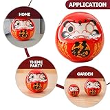 Luxshiny Japanese Daruma Doll, Dharma Good Luck Zen Statue, Luck God Fortunes Ceramic Ornament Wobbling Doll Mini Fengshui Figurine for Car Dashboard Fairy Garden Red