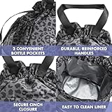 Fit & Fresh Lunch Bag For Women, Insulated Womens Lunch Bag For Work, Stain-Resistant Large Lunch Box For Women With Containers, Cinch Closure Cromwell Bag, Black Cheetah