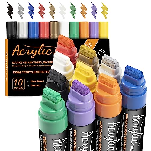 Sistavo Graffiti Markers Paint Markers 15mm Jumbo Felt Tip 10 Pack Colored Tagging Markers Graffiti Supplies Acrylic Paint Markers Pens for Plastic, Wood, Rock, Metal and Glass Permanent Marking (10)