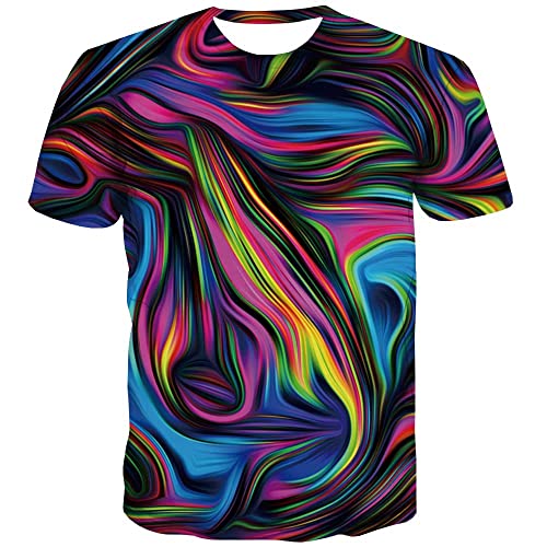 KYKU Colorful T-Shirts for Men 3D Printed Neon Abstract Tee Shirt Short Sleeve (S, Colorful Shirts)