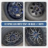 Spike Lug Nuts 9/16-18 32 pcs Blue Cone Seat with 1 Socket Key Replacement for Dodge Ram 1500 2500 3500 1994-2011 Ford F250 F350 Trucks 1988-1998 9/16 Thread HEX 19mm (3/4'') 4.4'' Tall 9/16''-18