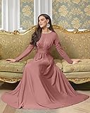 KOH KOH Womens Long Full Sleeve Sleeves Flowy Empire Waist Fall Winter Modest Formal Floor Length Abaya Muslim Bridesmaid Bridal Gown Gowns Maxi Dress Dresses, Cinnamon Rose Pink L 12-14