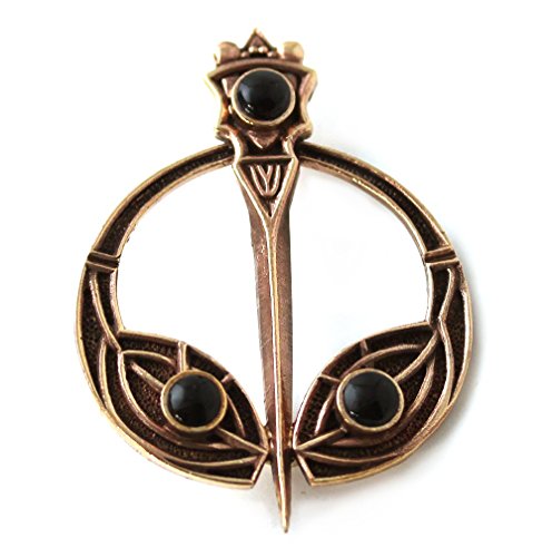 Bronze Black Onyx Stone Tara Brooches Celtic Norse Nordic Irish Vintage - Cloak Shawl Scarf Pin, Norse Jewelry (Black Onyx)