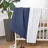 Lulu moon Muslin Baby Blanket - Cotton Quilt Blankets for Toddlers - Reversible Nursery Crib Blanket for Baby Boys and Girls 47"x47"(Blue)