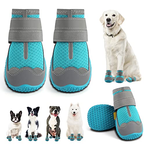 Dog Shoes for Large Dogs, Medium Dog Boots & Paw Protectors for Hardwood Floors, Outdoor Dog Booties for Hot Pavement Winter Snow Hiking, Breathable Dog Shoes with Reflective Strips Size 8