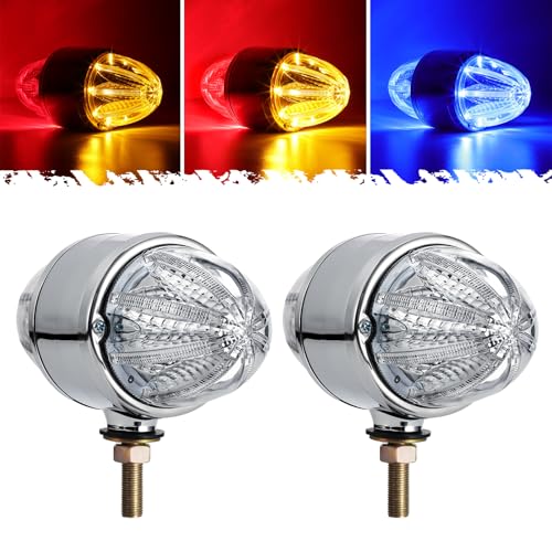 Partsam 2pcs 3.5" Double Face Amber/Red/Blue 32LEDs Watermelon Lights for Semi Truck, Pedestal Light,Turn Signal Marker Lights for 12V-24V Heavy Trucks