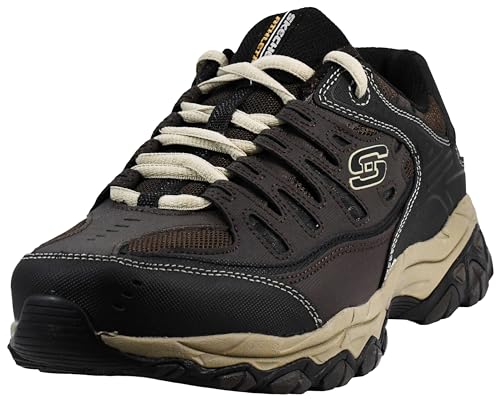 Skechers Men's Afterburn M. Fit Fashion Sneakers – Leather Upper, Memory Foam Insole, Rubber Outsole, Brown/Taupe, 16 X-Wide