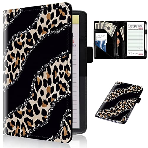 Server Book for Waitress - Leather Waiter Book Server Wallet Cute Waitress Book&Waitstaff Organizer, Restaurant Guest Check Book Holder Money Pocket Presenter Fit Server Apron, Cheetah Print Aesthetic