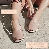 The Spanish Sandal co Classic Flat Sandals for Women – Dressy Soft Leather Peep Toe Women’s Flat Sandals, Casual Slip on Flats - Tan Nubuck