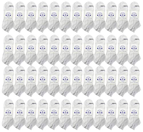 BILLIONHATS 48 Pairs of Wholesale Men's Cotton Shoe Liner Training Socks No Show Thin Low Cut Sport Ankle Bulk Socks, 10-13 (White)