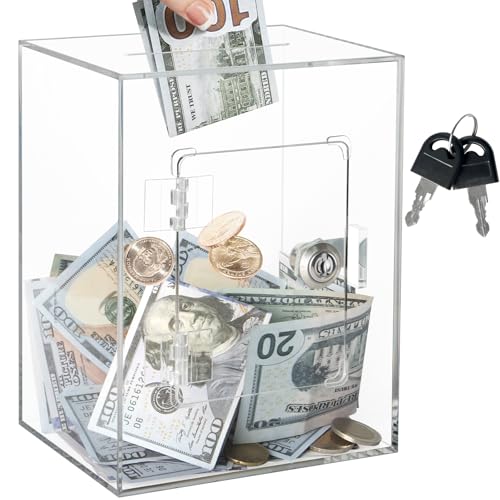 Imeepa Clear Acrylic Piggy Bank with Lock and Key for Kids Adults, Openable Money Saving Box for Cash Coins Real Money (Clear)