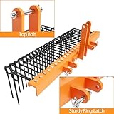 72 Inch 3 Point Tractor Rake, Pine Straw Needle Rake, Durable Powder Coated Steel Spring Landscape Rake Fit for Cat0, Cat1, Orange