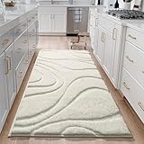 DEXDE Bathroom Rugs Mat, Soft Plush Shaggy Microfiber Bath Rug, Non Slip Bath Mats for Bathroom Runner Floor, Machine Washable Absorbent Carpet for Shower Tub, White 24"x47"