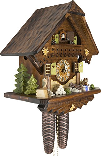 Cuckoo-Palace German Cuckoo Clock - Summer Meadow Chalet with 8-Day-Movement - 13 1/3 inches Height - Black Forest Clock