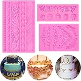 3 Pcs DIY Baroque Style Cake Border Curlicues Silicone Mold Baroque Scroll Lace Fondant Mold Vintage Curlicues Relief Lace Mould for DIY Cake Decoration, Baking, Polymer Clay, Resin