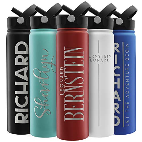 Amazing Items Personalized Water Bottle w/Straw & Lid, 24 oz - Fire Red | Custom Stainless Steel Sports Water Bottle w/Name and Text - Double-Wall, Vacuum Insulated - Rotating Handle