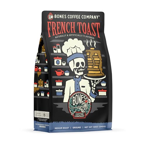 Bones Coffee Company French Toast Sweet & Buttery Flavored Coffee, Medium Roast Low Acid, 12 Oz Ground