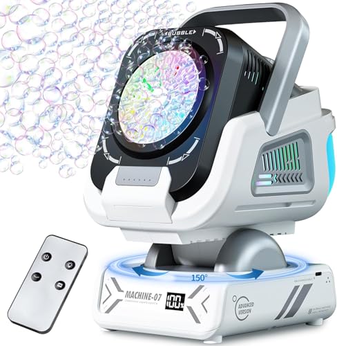 2025 Upgraded Bubble Machine with Remote Control, Automatic Rotation & RGB Lights, 1800mAh Rechargeable Battery, Type-C Charge, Bubble Maker for Kids, Weddings, Birthday Parties, Outdoor Activities