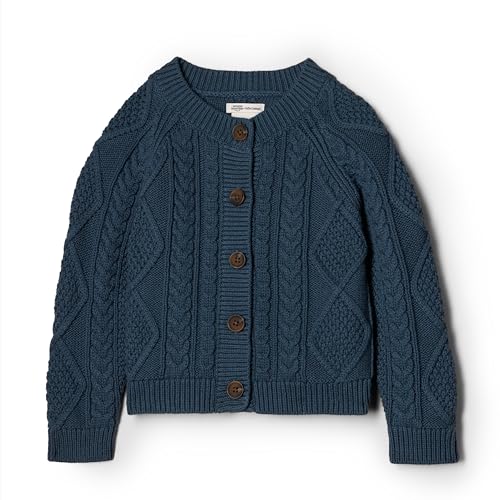 Amazon Essentials x Sofia Grainge Unisex Babies' Fisherman Cardigan Sweater, Dark Navy, 6-9 Months